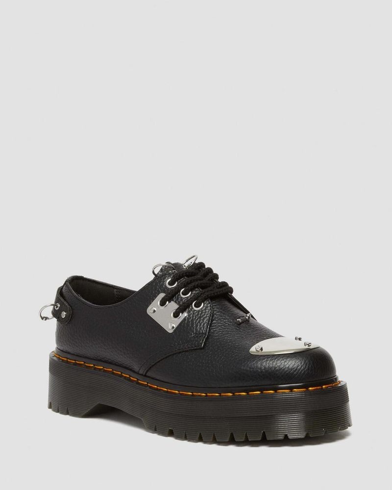 Dr Doc Martens 1461 Piercing Milled Nappa Cuero Plataforma Shoes (Milled Nappa) Negros | HK03-X7HN