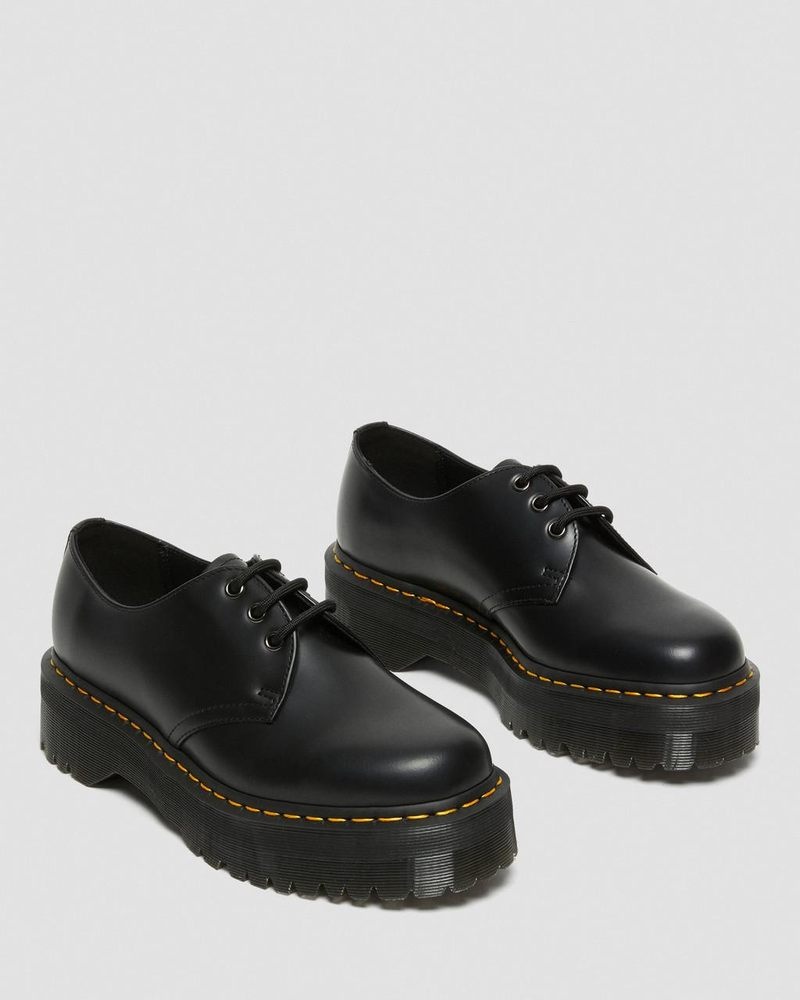 Dr Doc Martens 1461 Smooth Cuero Plataforma Shoes (Polished Smooth) Negros | TD11-C6WQ