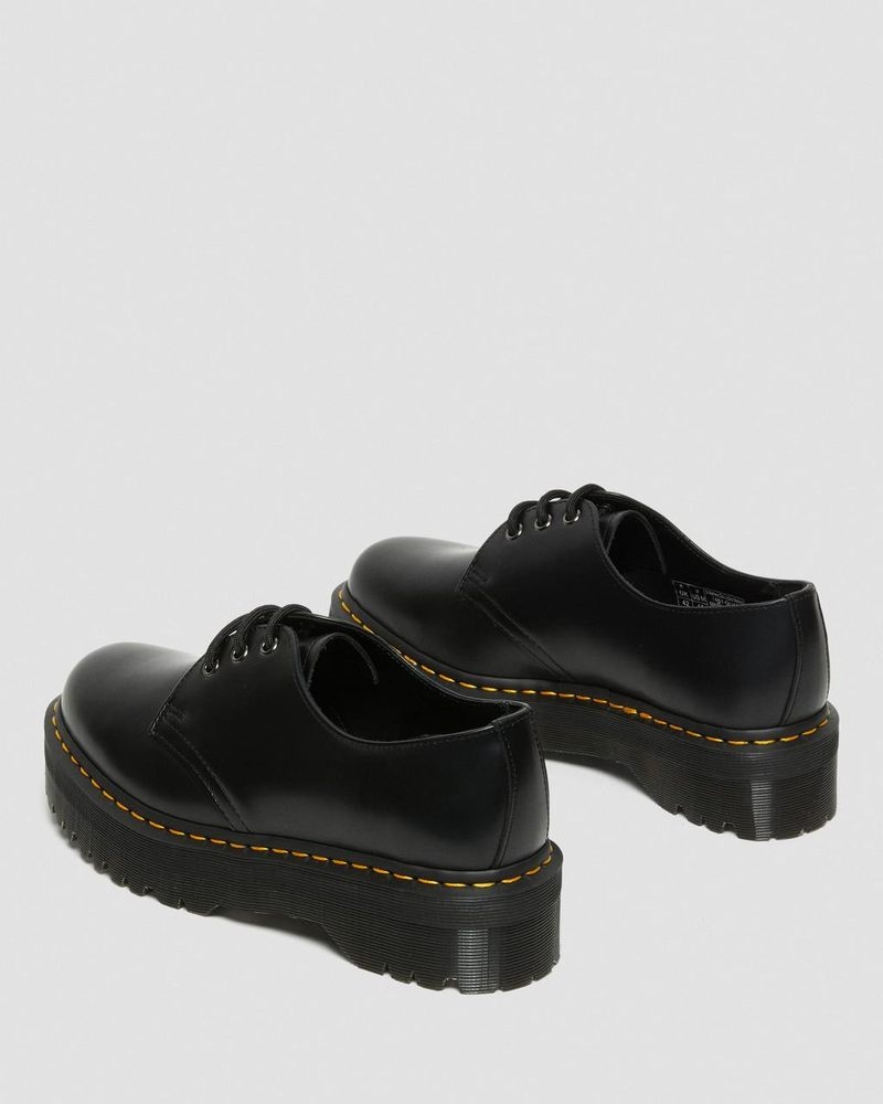 Dr Doc Martens 1461 Smooth Cuero Plataforma Shoes (Polished Smooth) Negros | TD11-C6WQ