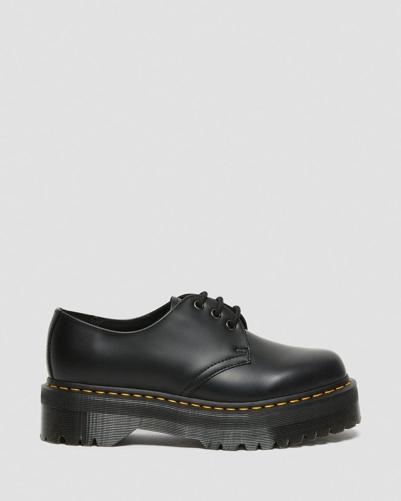 Dr Doc Martens 1461 Smooth Cuero Plataforma Shoes (Polished Smooth) Negros | TD11-C6WQ