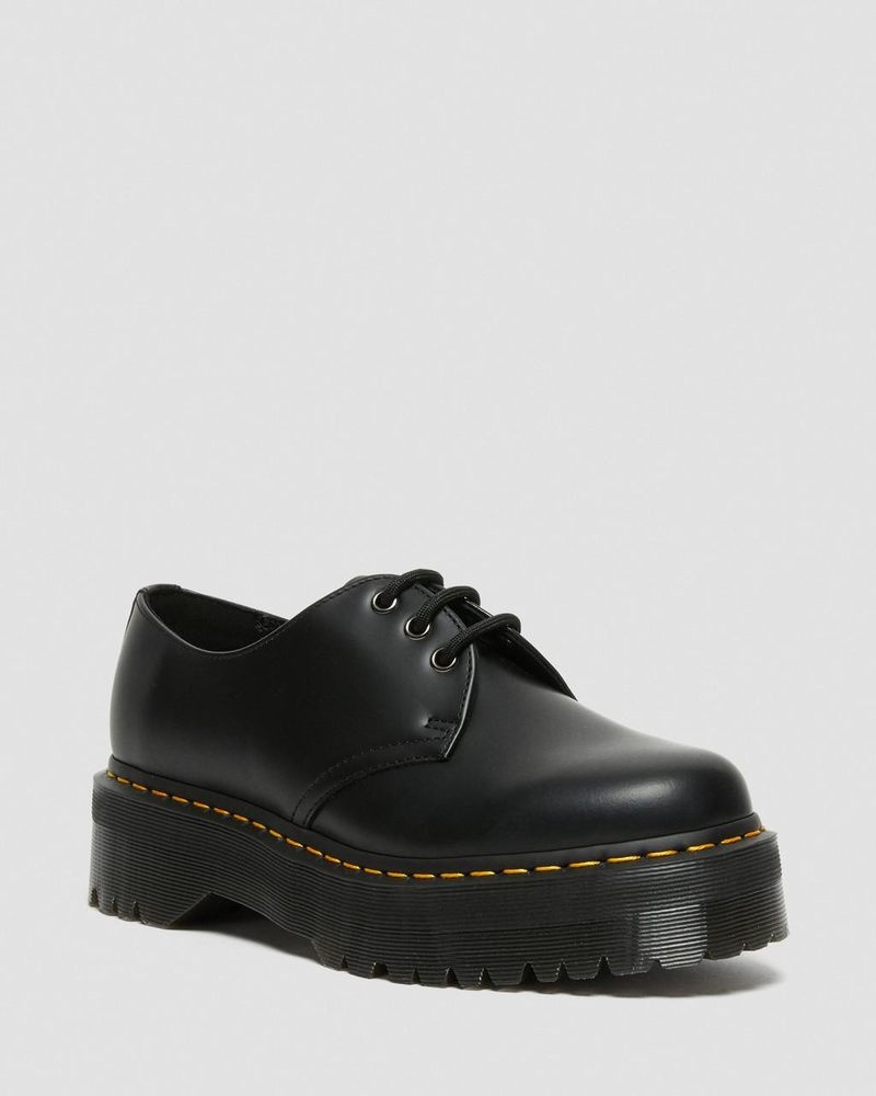 Dr Doc Martens 1461 Smooth Cuero Plataforma Shoes (Polished Smooth) Negros | TD11-C6WQ