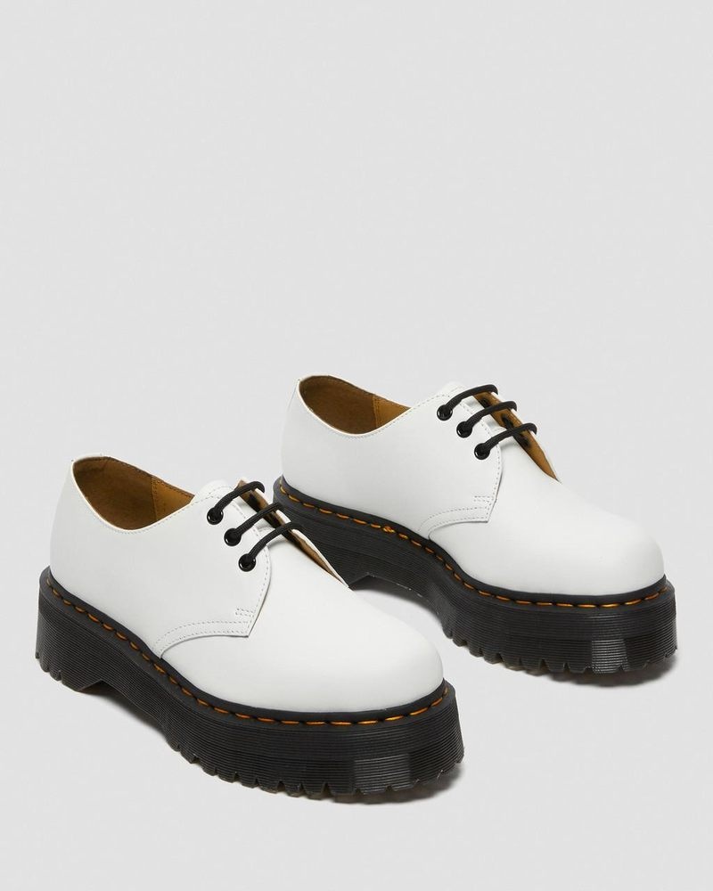 Dr Doc Martens 1461 Smooth Cuero Plataforma Shoes (Polished Smooth) Blancos | WK72-M4JS