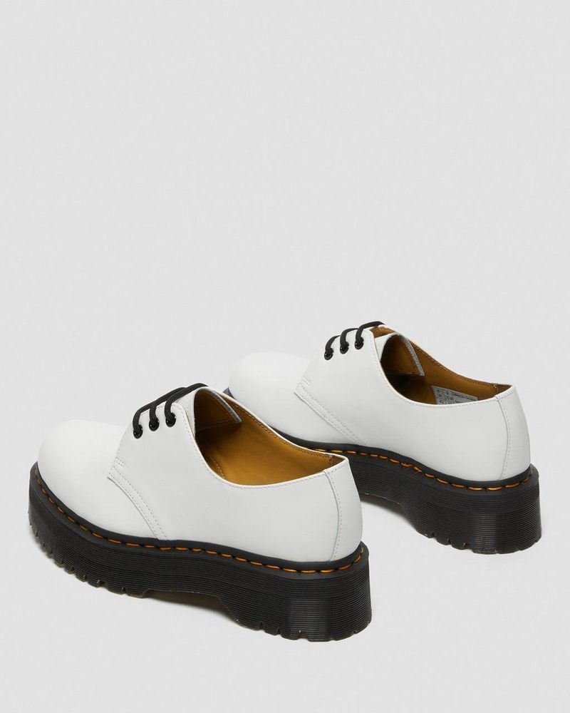 Dr Doc Martens 1461 Smooth Cuero Plataforma Shoes (Polished Smooth) Blancos | WK72-M4JS