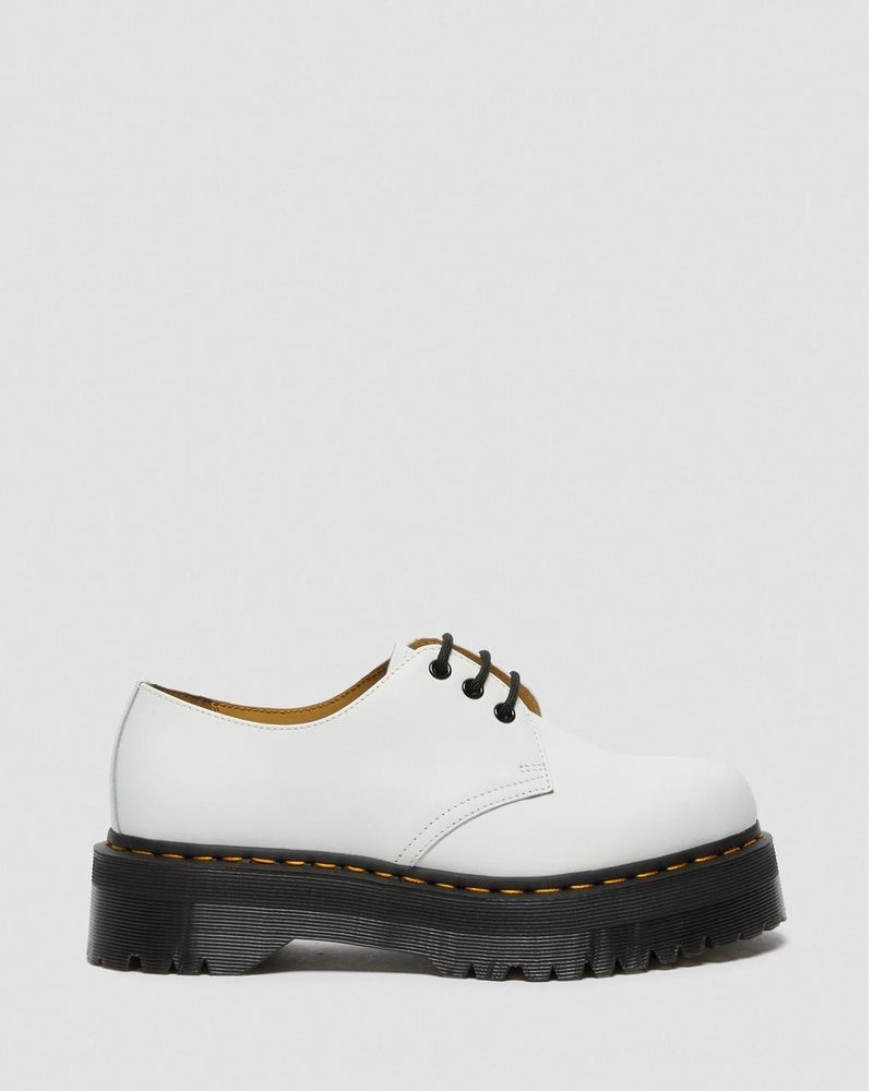 Dr Doc Martens 1461 Smooth Cuero Plataforma Shoes (Polished Smooth) Blancos | WK72-M4JS