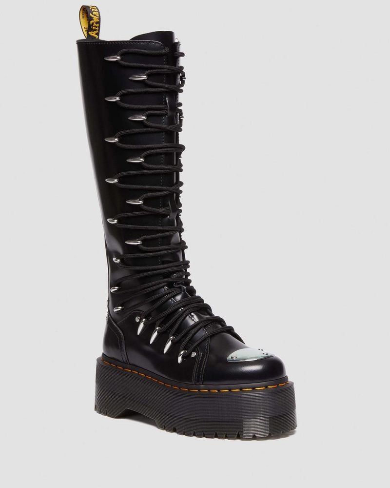 Dr Doc Martens 1B60 Max Encaje Up Knee High Plataforma Boots (Buttero) Negros | PT46-W7GI