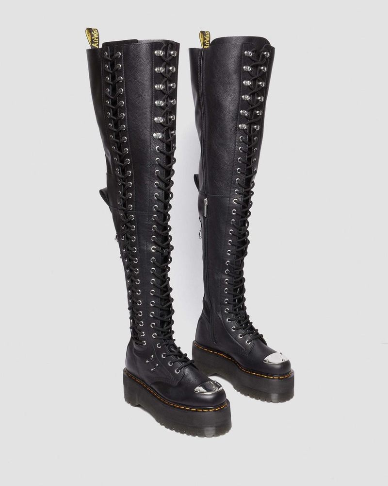 Dr Doc Martens 28-Eye Extreme Max Virginia Cuero Knee High Boots (Virginia) Negros | TO04-J3JP