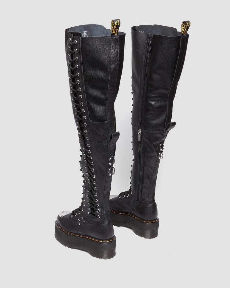 Dr Doc Martens 28-Eye Extreme Max Virginia Cuero Knee High Boots (Virginia) Negros | TO04-J3JP