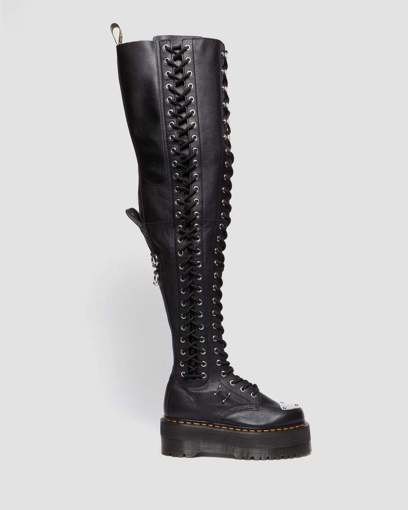 Dr Doc Martens 28-Eye Extreme Max Virginia Cuero Knee High Boots (Virginia) Negros | TO04-J3JP