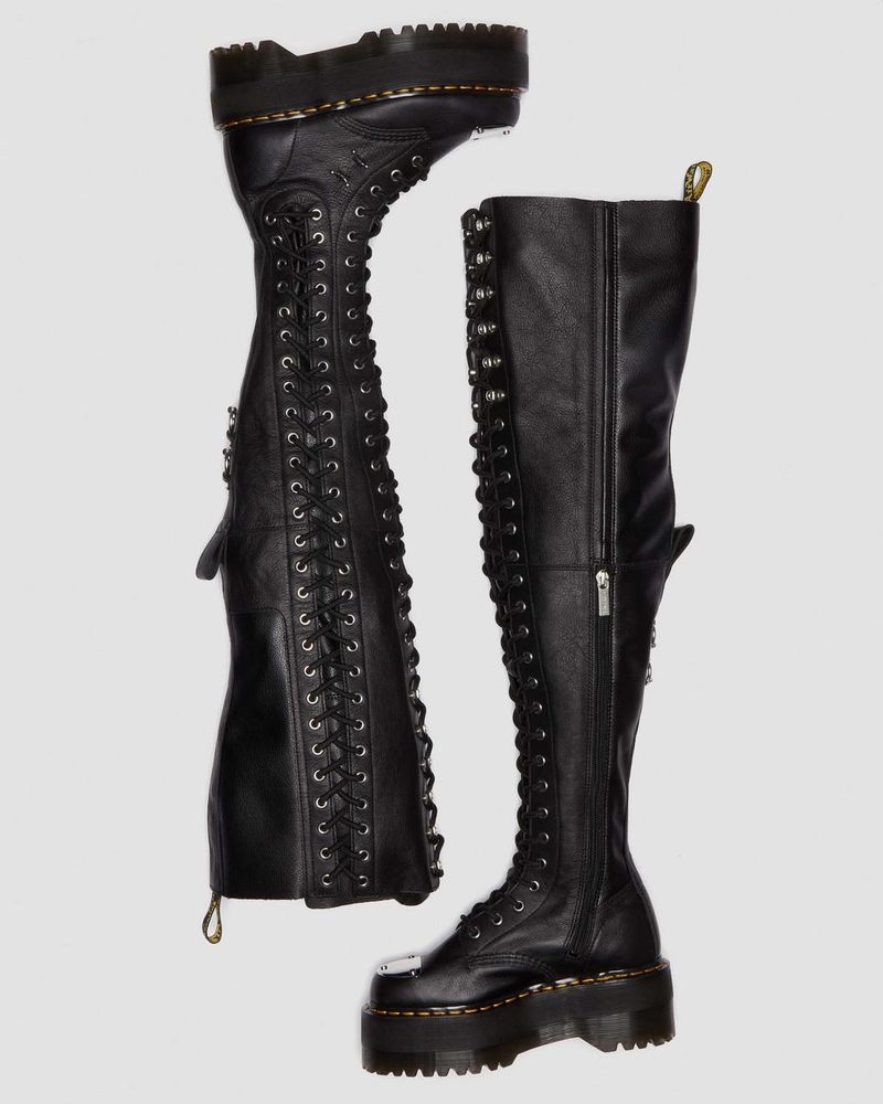 Dr Doc Martens 28-Eye Extreme Max Virginia Cuero Knee High Boots (Virginia) Negros | TO04-J3JP