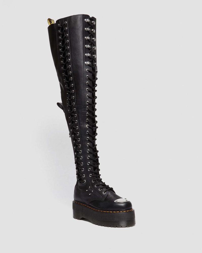 Dr Doc Martens 28-Eye Extreme Max Virginia Cuero Knee High Boots (Virginia) Negros | TO04-J3JP