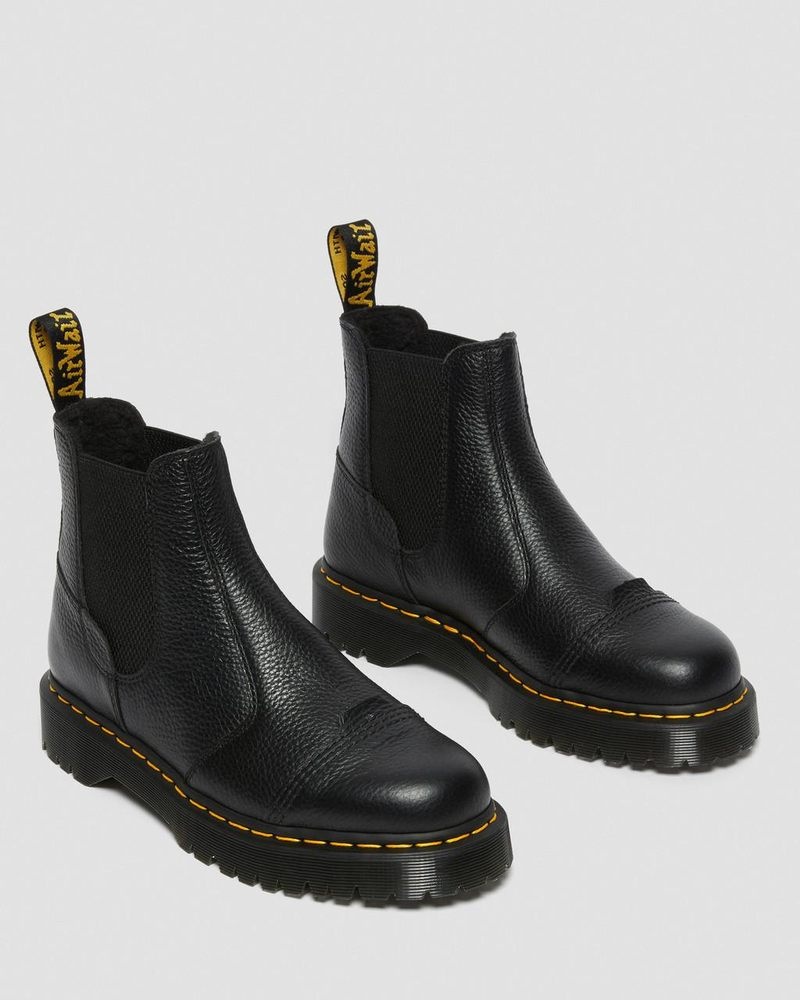 Dr Doc Martens 2976 Bex Fleece-Forro Plataforma Chelsea Boots (Milled Nappa) Negros | YD22-V9LY