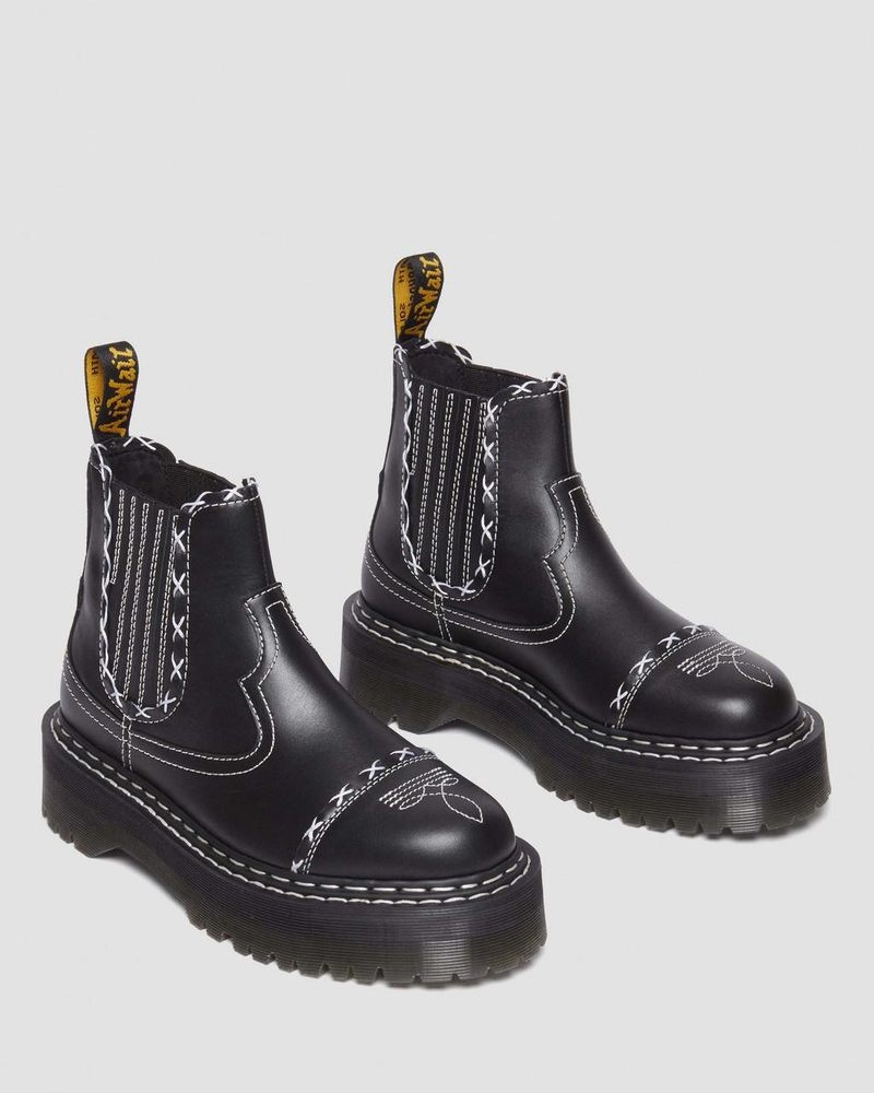 Dr Doc Martens 2976 Gothic Americana Cuero Plataforma Chelsea Boots (Wanama) Negros | PC54-A0HK