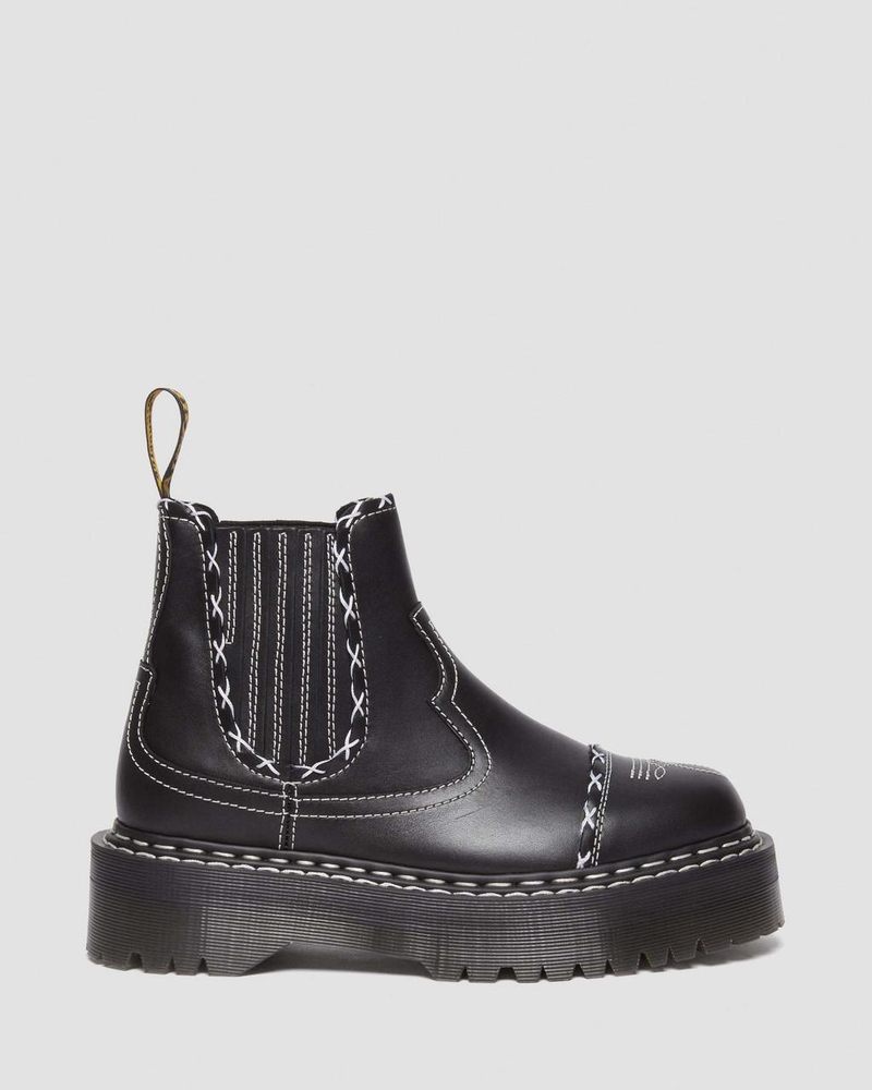 Dr Doc Martens 2976 Gothic Americana Cuero Plataforma Chelsea Boots (Wanama) Negros | PC54-A0HK