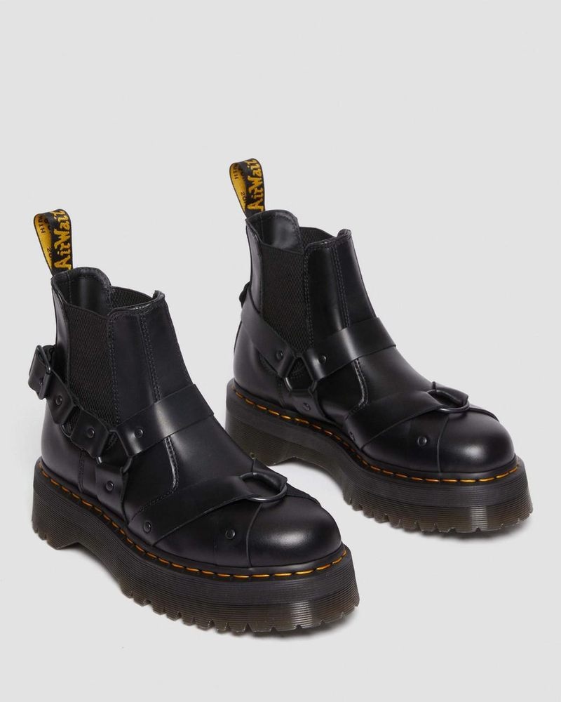 Dr Doc Martens 2976 Harness Cuero Plataforma Chelsea Boots (Paris) Negros | YC49-M1JZ