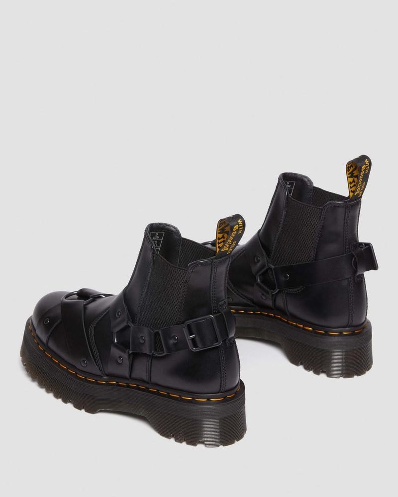 Dr Doc Martens 2976 Harness Cuero Plataforma Chelsea Boots (Paris) Negros | YC49-M1JZ