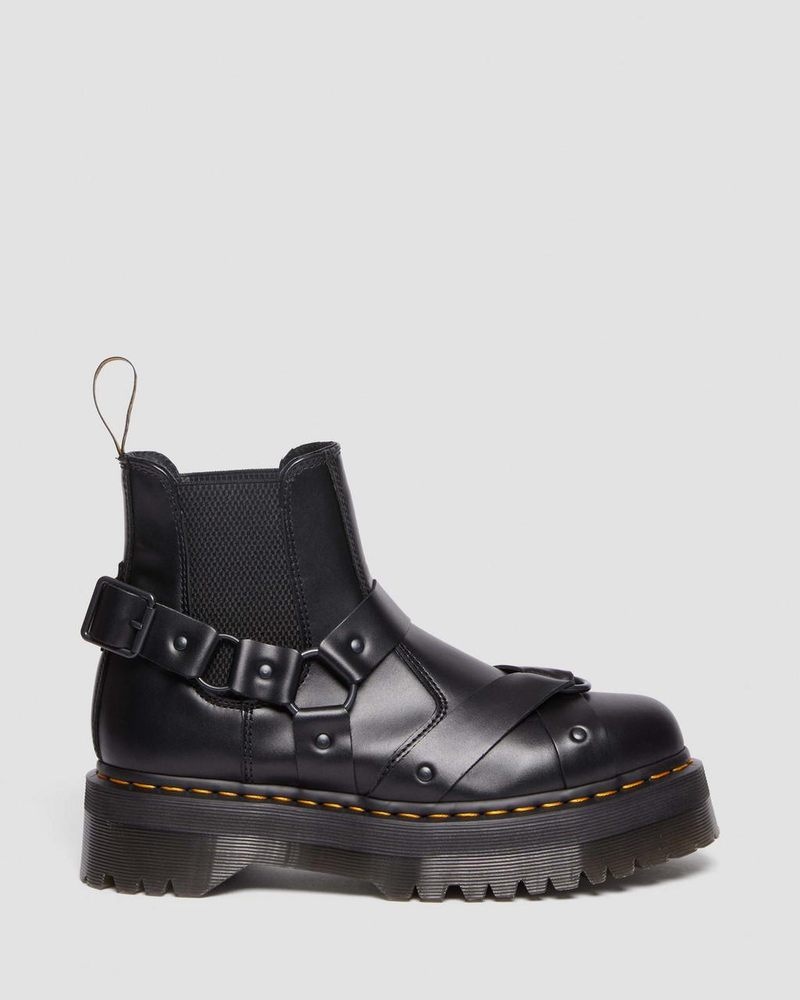 Dr Doc Martens 2976 Harness Cuero Plataforma Chelsea Boots (Paris) Negros | YC49-M1JZ