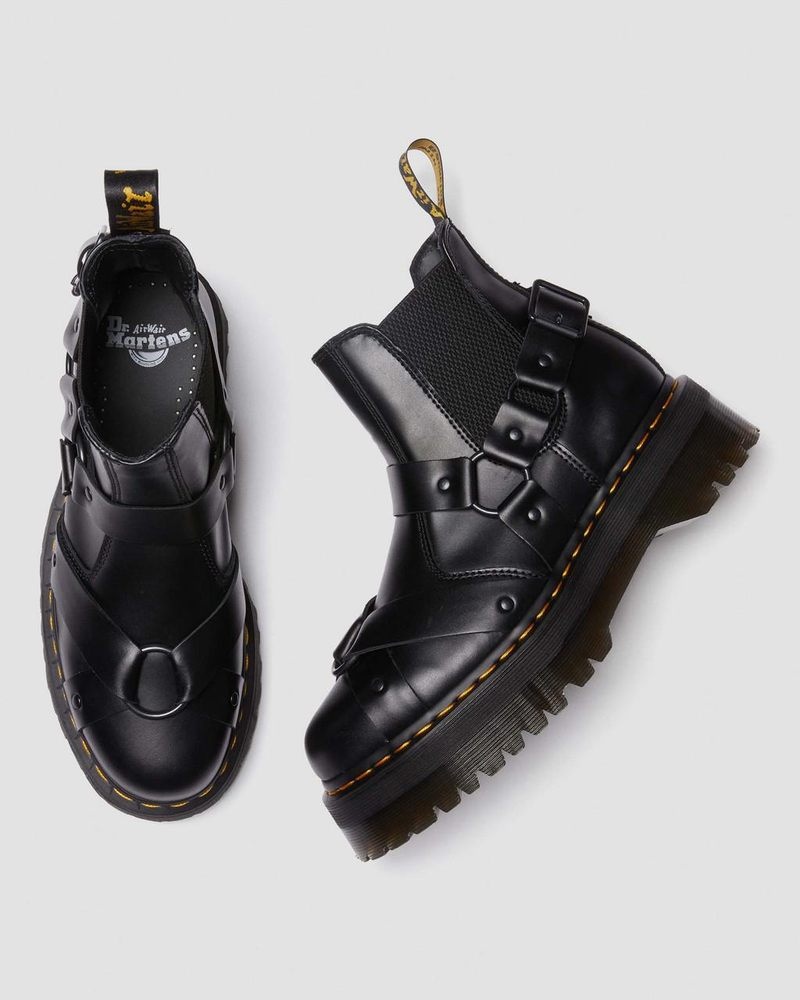 Dr Doc Martens 2976 Harness Cuero Plataforma Chelsea Boots (Paris) Negros | YC49-M1JZ