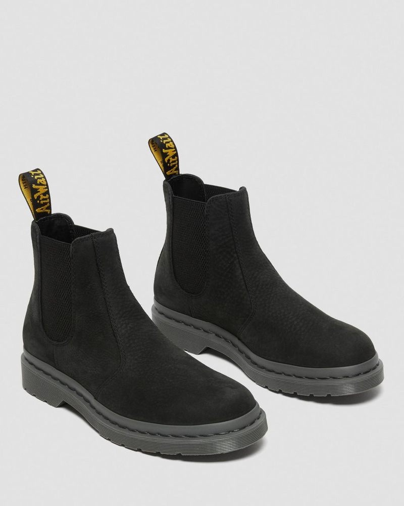 Dr Doc Martens 2976 Mono Milled Nubuck Cuero Chelsea Boots (Milled Nubuck Wp) Negros | XP95-D1JX