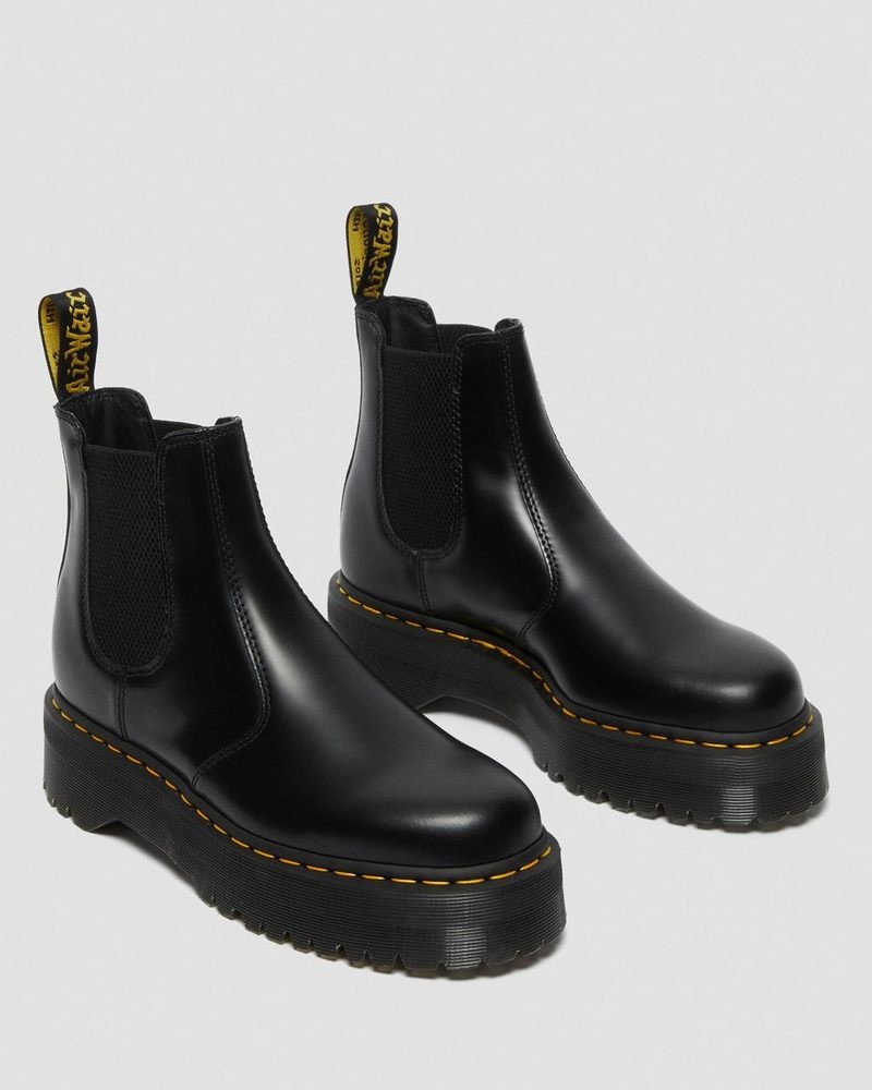 Dr Doc Martens 2976 Smooth Cuero Plataforma Chelsea Boots (Polished Smooth) Negros | JA80-T0PF