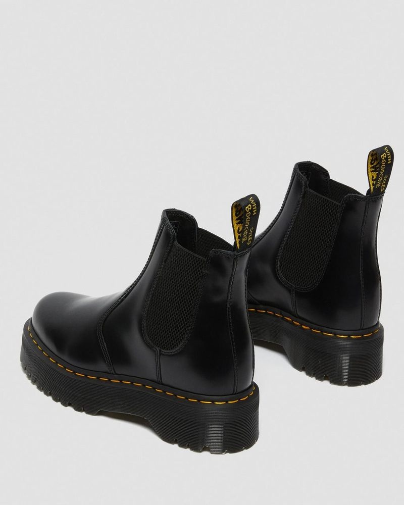 Dr Doc Martens 2976 Smooth Cuero Plataforma Chelsea Boots (Polished Smooth) Negros | JA80-T0PF