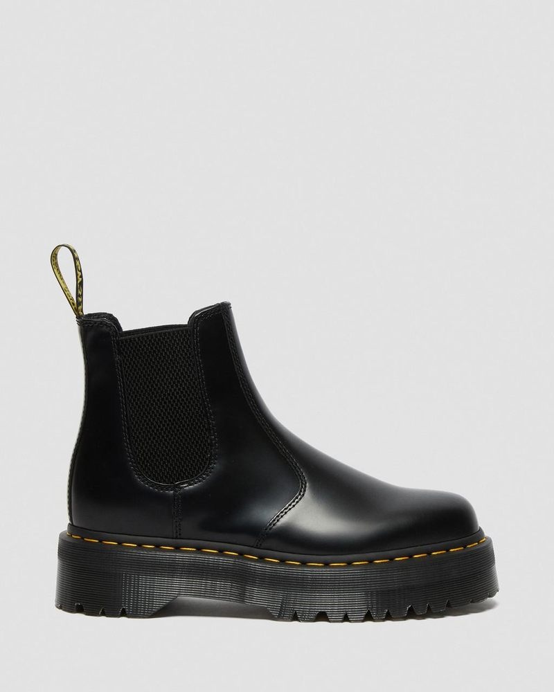 Dr Doc Martens 2976 Smooth Cuero Plataforma Chelsea Boots (Polished Smooth) Negros | JA80-T0PF