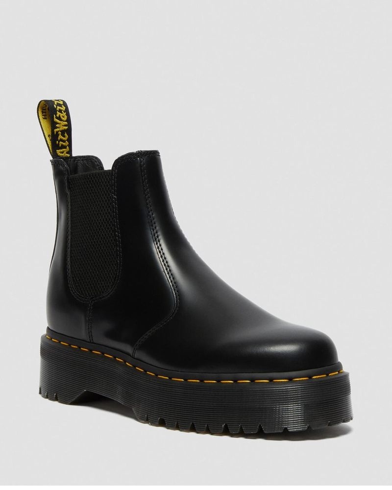 Dr Doc Martens 2976 Smooth Cuero Plataforma Chelsea Boots (Polished Smooth) Negros | JA80-T0PF