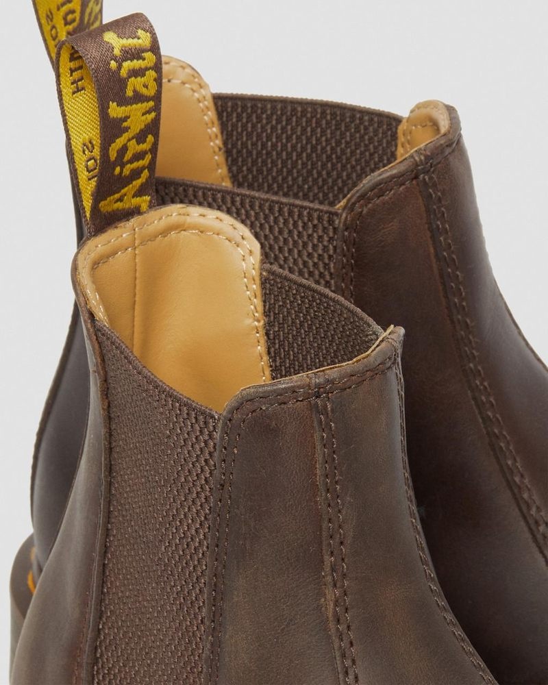 Dr Doc Martens 2976 Yellow Stitch Crazy Horse Cuero Chelsea Boots (Crazy Horse) Marrom Oscuro | LR73-N1PF