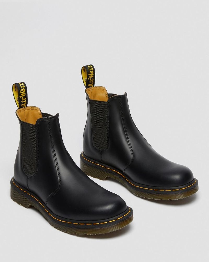 Dr Doc Martens 2976 Yellow Stitch Smooth Cuero Chelsea Boots (Smooth Cuero) Negros | YZ91-V6TM