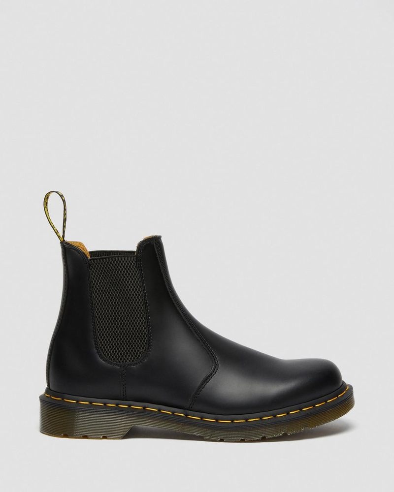 Dr Doc Martens 2976 Yellow Stitch Smooth Cuero Chelsea Boots (Smooth Cuero) Negros | YZ91-V6TM