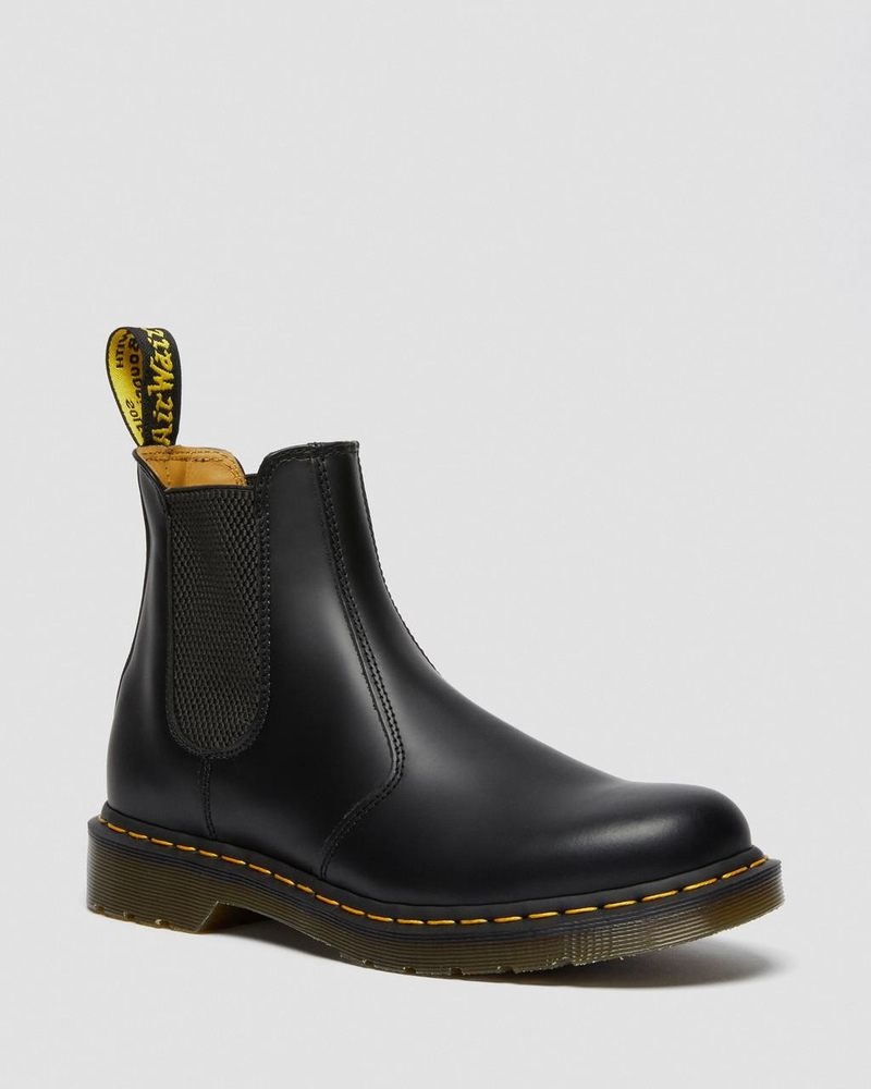 Dr Doc Martens 2976 Yellow Stitch Smooth Cuero Chelsea Boots (Smooth Cuero) Negros | NG52-X1VO