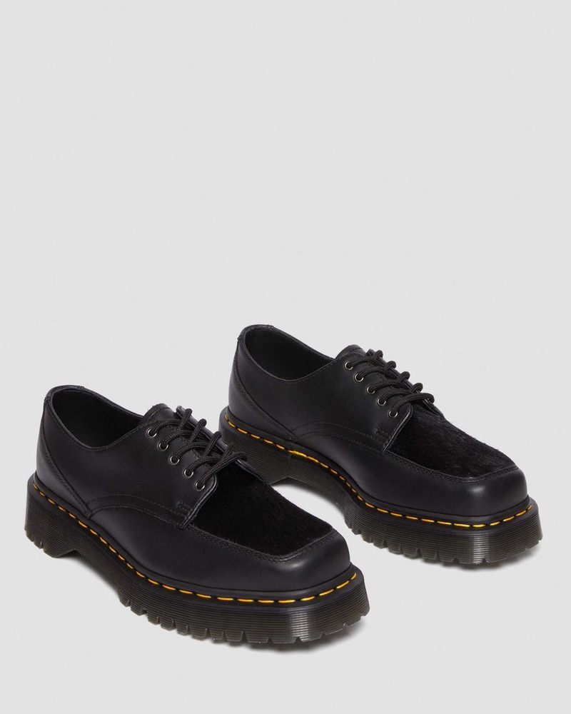 Dr Doc Martens 5-Eye Bex Square Puntera Hair-On & Cuero Shoes (Lucido + Hair On) Negros | IH95-D6XV