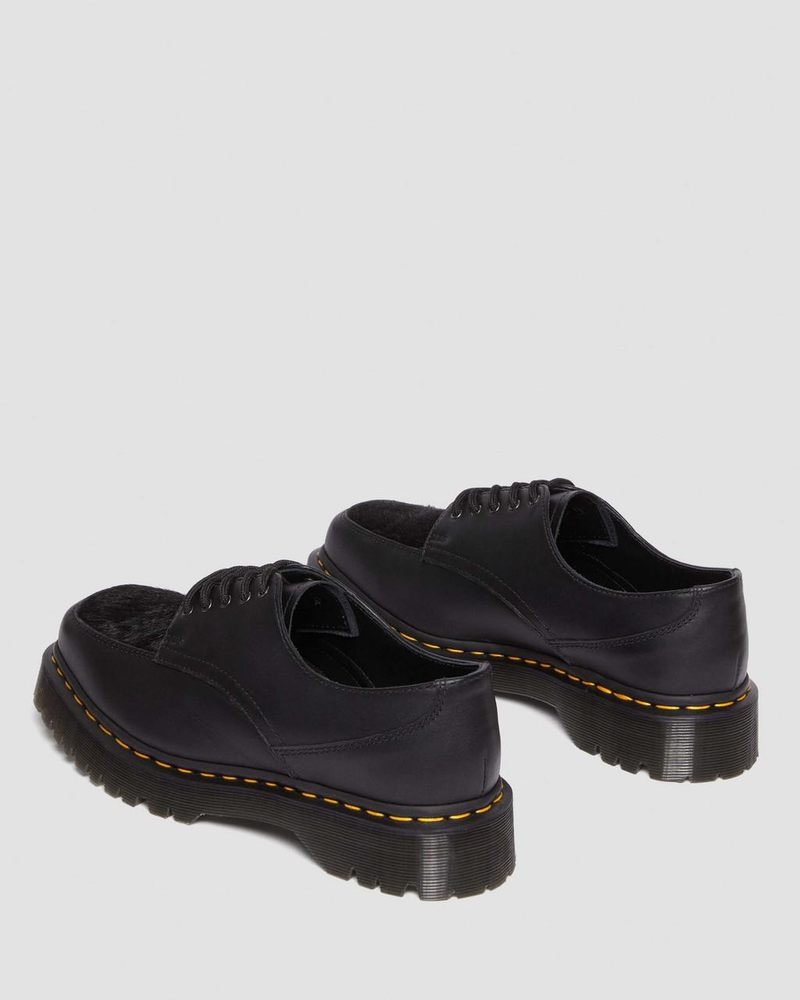 Dr Doc Martens 5-Eye Bex Square Puntera Hair-On & Cuero Shoes (Lucido + Hair On) Negros | IH95-D6XV