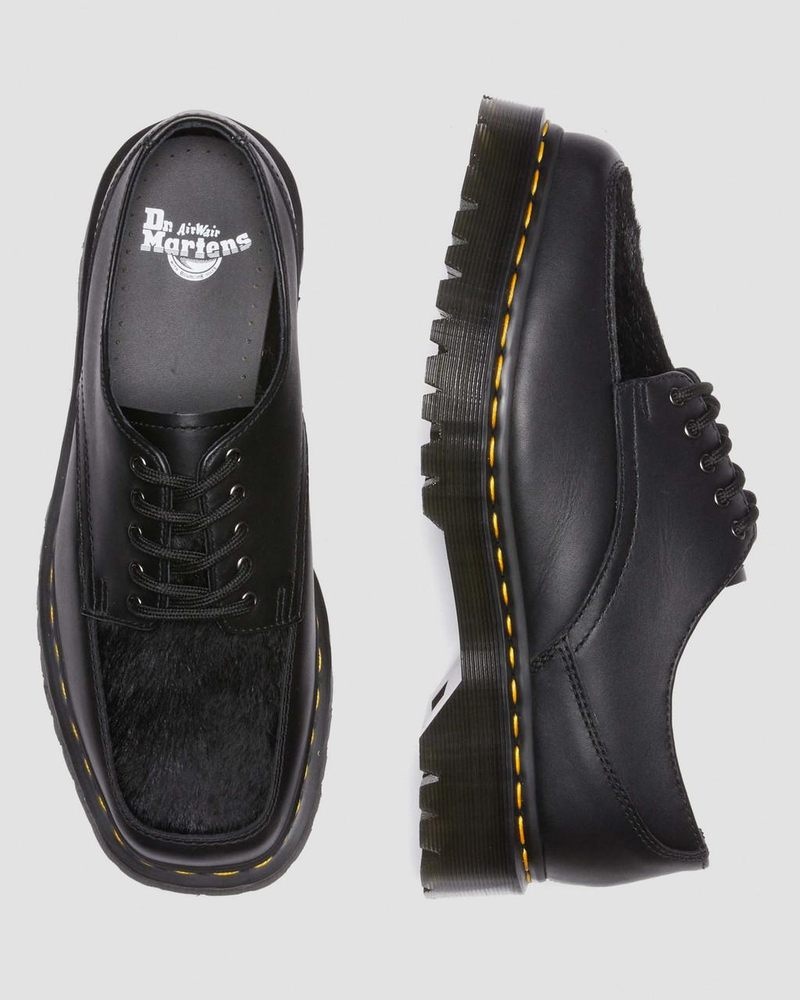 Dr Doc Martens 5-Eye Bex Square Puntera Hair-On & Cuero Shoes (Lucido + Hair On) Negros | IH95-D6XV