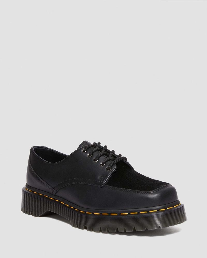 Dr Doc Martens 5-Eye Bex Square Puntera Hair-On & Cuero Shoes (Lucido + Hair On) Negros | IH95-D6XV