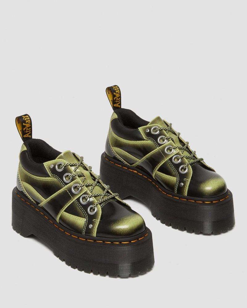 Dr Doc Martens 5-Eye Max Distressed Cuero Plataforma Shoes (Arcadia) Verdes | VS36-E5XE