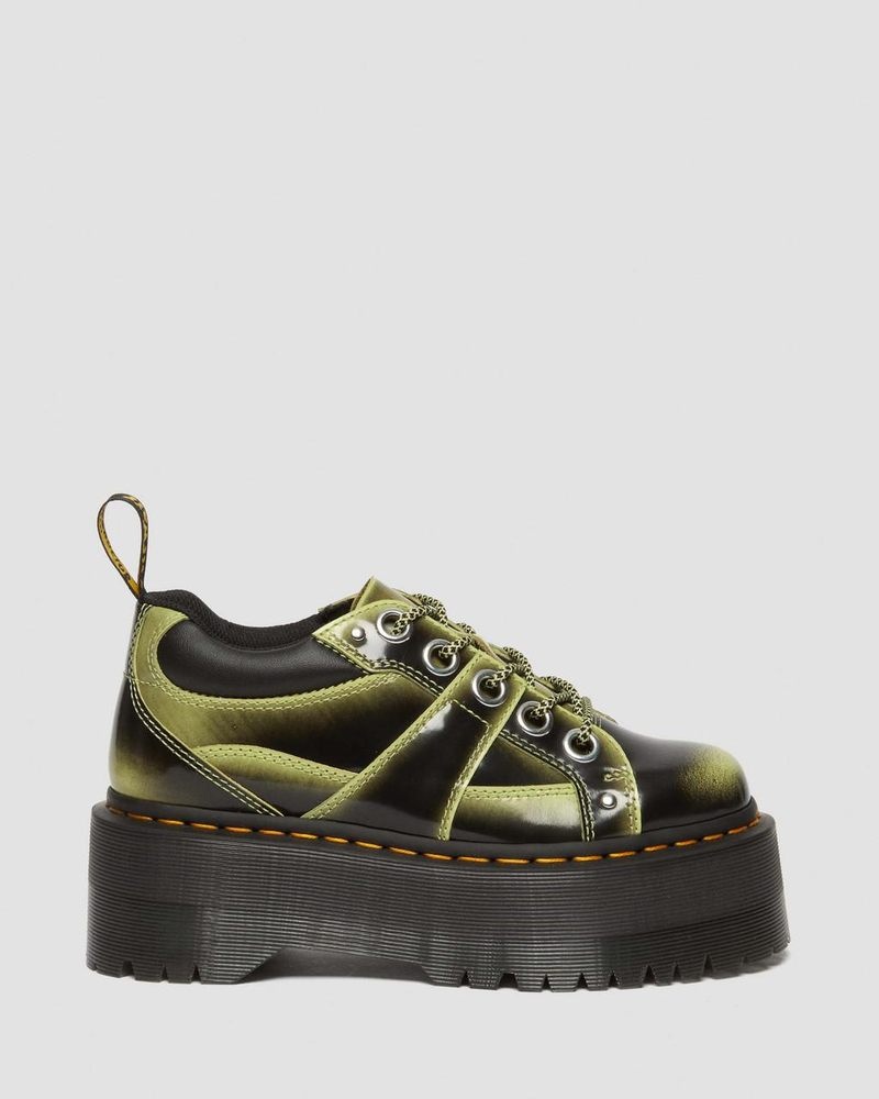 Dr Doc Martens 5-Eye Max Distressed Cuero Plataforma Shoes (Arcadia) Verdes | VS36-E5XE