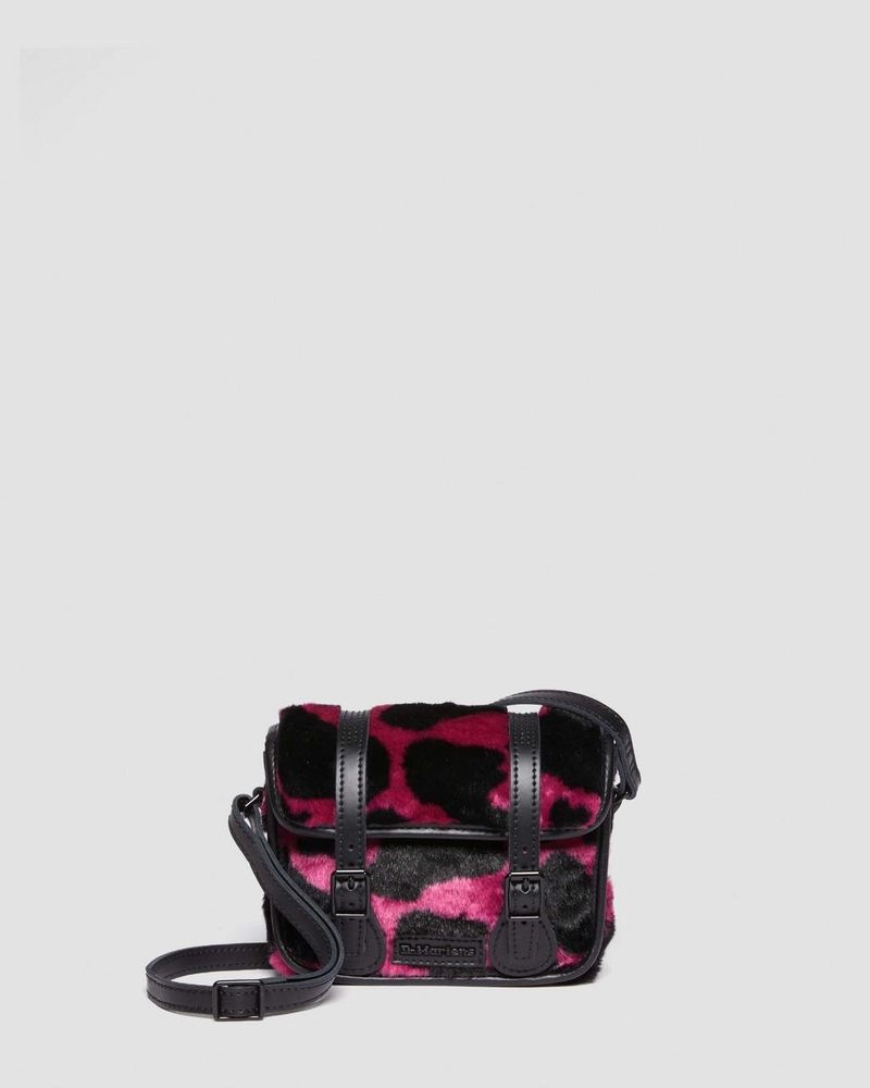 Dr Doc Martens 7 Inch Faux Fur Cow Print Crossbody Bag (Cow Print + Kiev) THRIFT PINK+BLACK | UW77-O3MZ