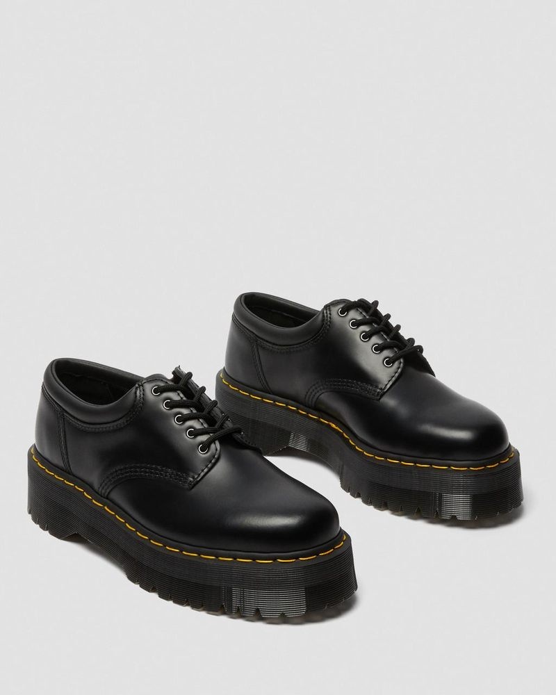 Dr Doc Martens 8053 Cuero Plataforma Casuales Shoes (Polished Smooth) Negros | QN15-V4ZL