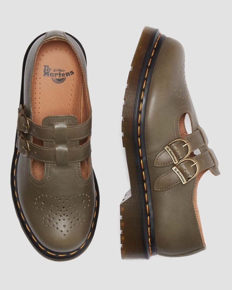 Dr Doc Martens 8065 Carrara Cuero Mary Jane Shoes (Carrara) Verde Oliva | KD36-N5CZ