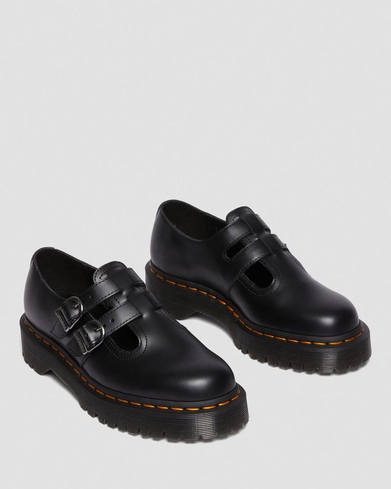 Dr Doc Martens 8065 II Bex Smooth Cuero Plataforma Mary Jane Shoes (Smooth Cuero) Negros | JN63-J4VU