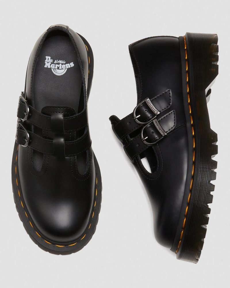 Dr Doc Martens 8065 II Bex Smooth Cuero Plataforma Mary Jane Shoes (Smooth Cuero) Negros | JN63-J4VU