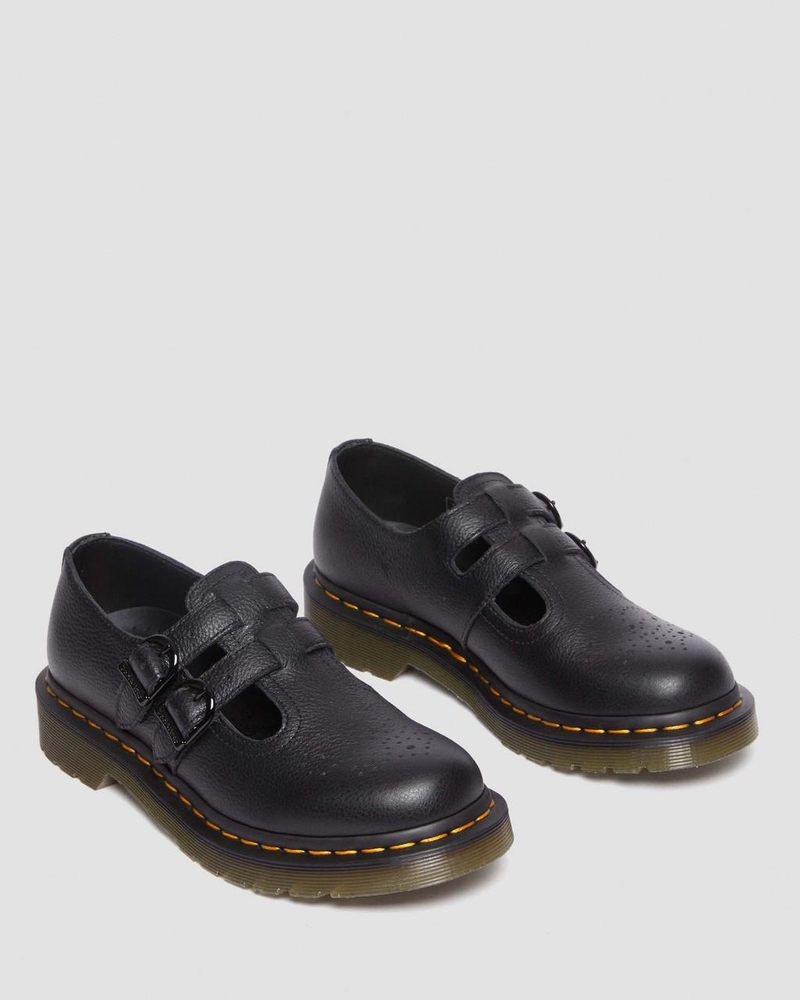 Dr Doc Martens 8065 Virginia Cuero Mary Jane Shoes (Virginia) Negros | TR59-Z5HB