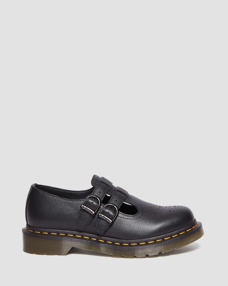 Dr Doc Martens 8065 Virginia Cuero Mary Jane Shoes (Virginia) Negros | TR59-Z5HB