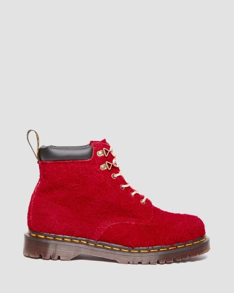 Dr Doc Martens 939 Ben Gamuza Acolchado Collar Encaje Up Boots (Long Napped Gamuza) Rojos | BE99-I2RR