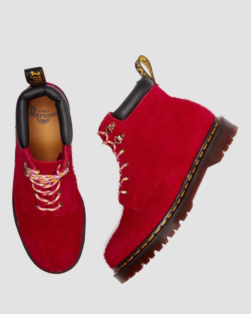 Dr Doc Martens 939 Ben Gamuza Acolchado Collar Encaje Up Boots (Long Napped Gamuza) Rojos | BE99-I2RR