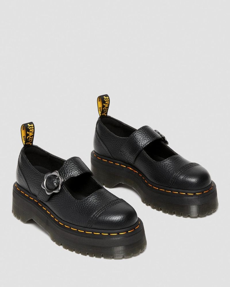 Dr Doc Martens Addina Flower Hebilla Cuero Plataforma Shoes (Milled Nappa) Negros | WO08-I1YY