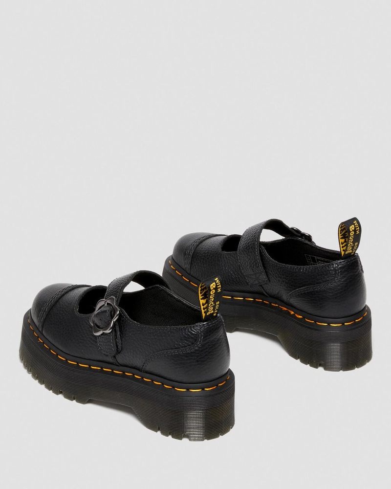 Dr Doc Martens Addina Flower Hebilla Cuero Plataforma Shoes (Milled Nappa) Negros | WO08-I1YY