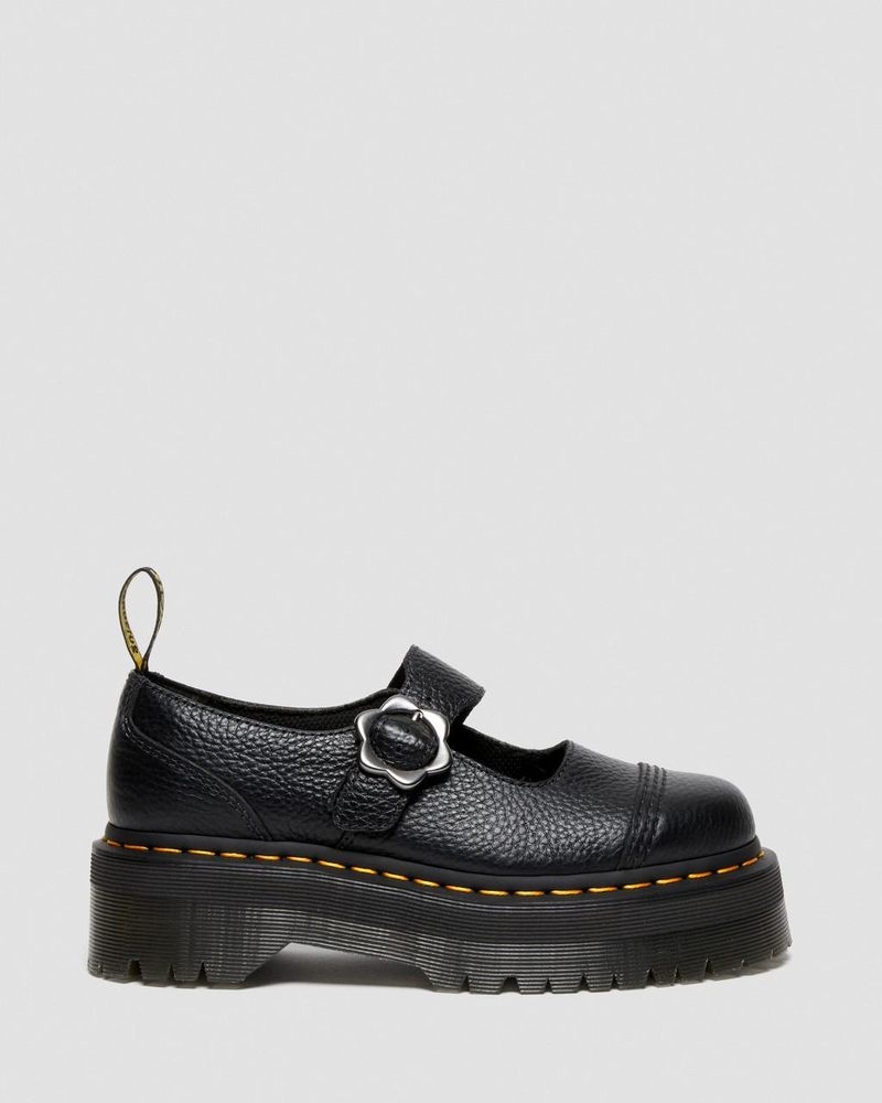 Dr Doc Martens Addina Flower Hebilla Cuero Plataforma Shoes (Milled Nappa) Negros | WO08-I1YY