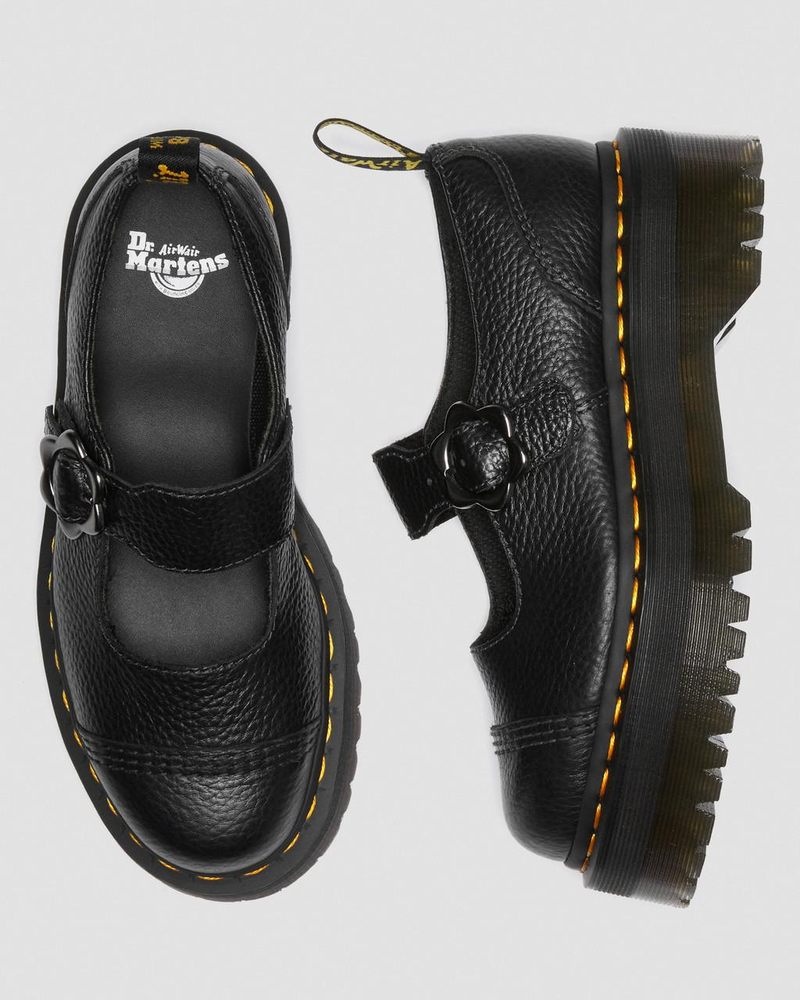 Dr Doc Martens Addina Flower Hebilla Cuero Plataforma Shoes (Milled Nappa) Negros | WO08-I1YY