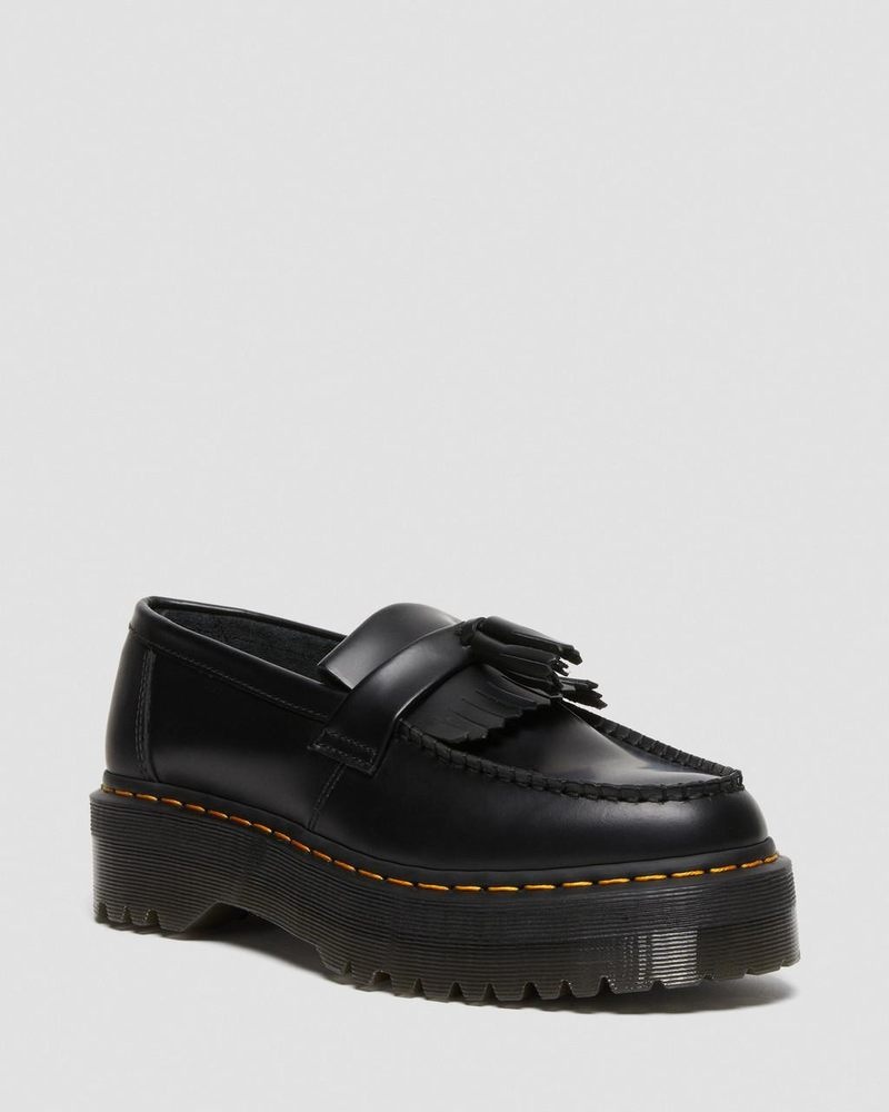 Dr Doc Martens Adrian Cuero Plataforma Tassel Loafers (Smooth Cuero) Negros | RD69-G3JA